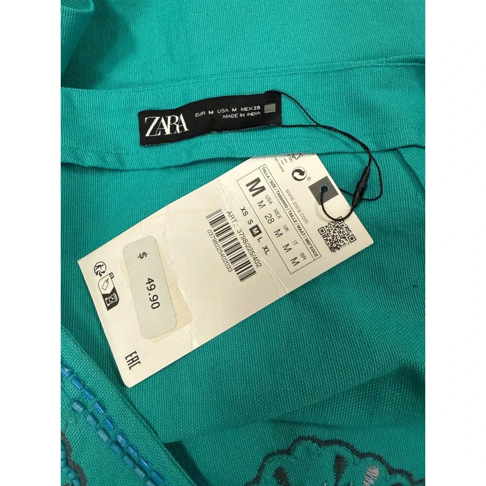 Zara Mini Skirt Womens‎ Medium Teal Green NEW Beaded Embroidered Floral Boho